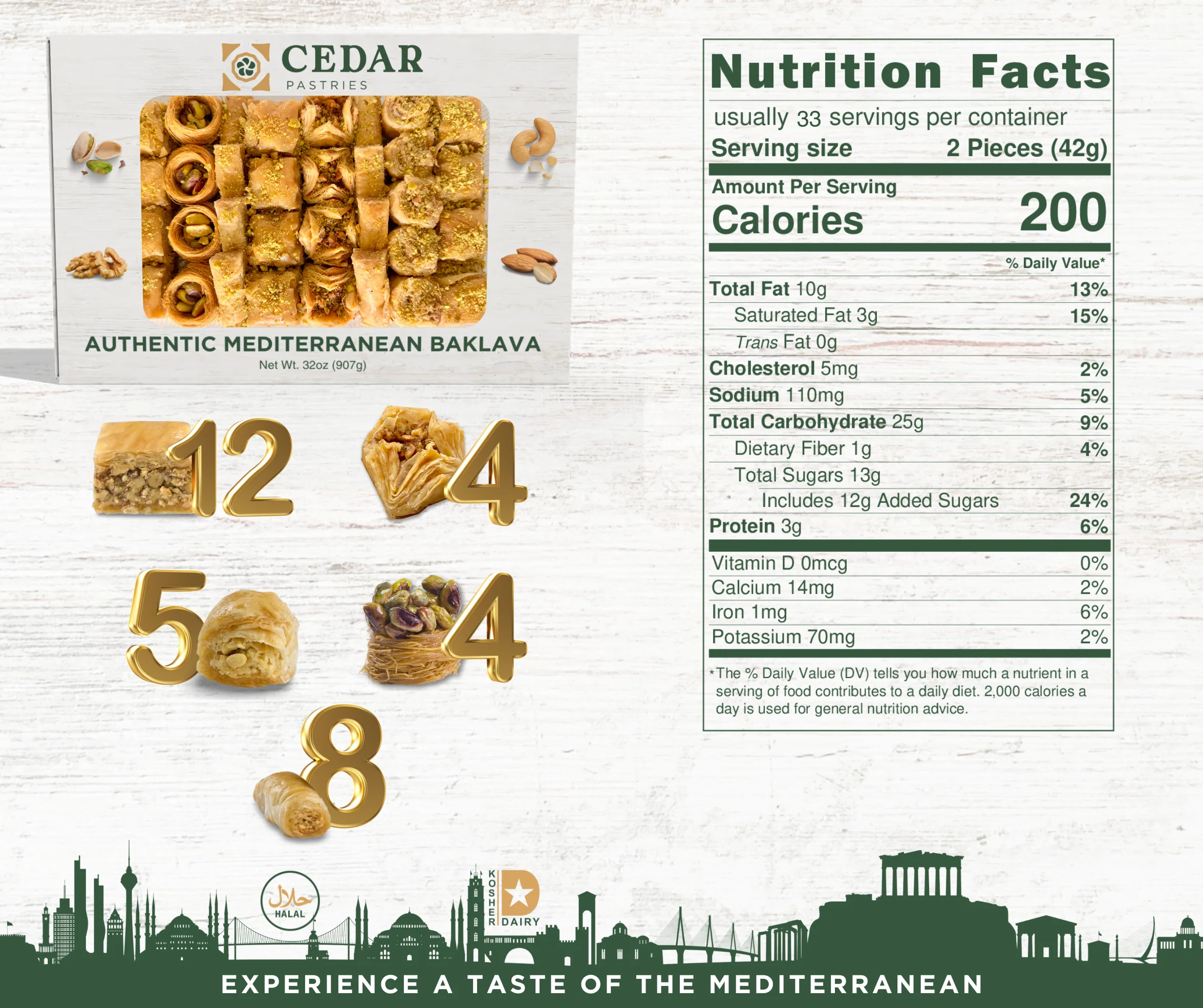 Cedar Pastries Premium Mediterranean Baklava Large Gift Box – Assorted Pistachio, Cashew & Walnut - Image 5
