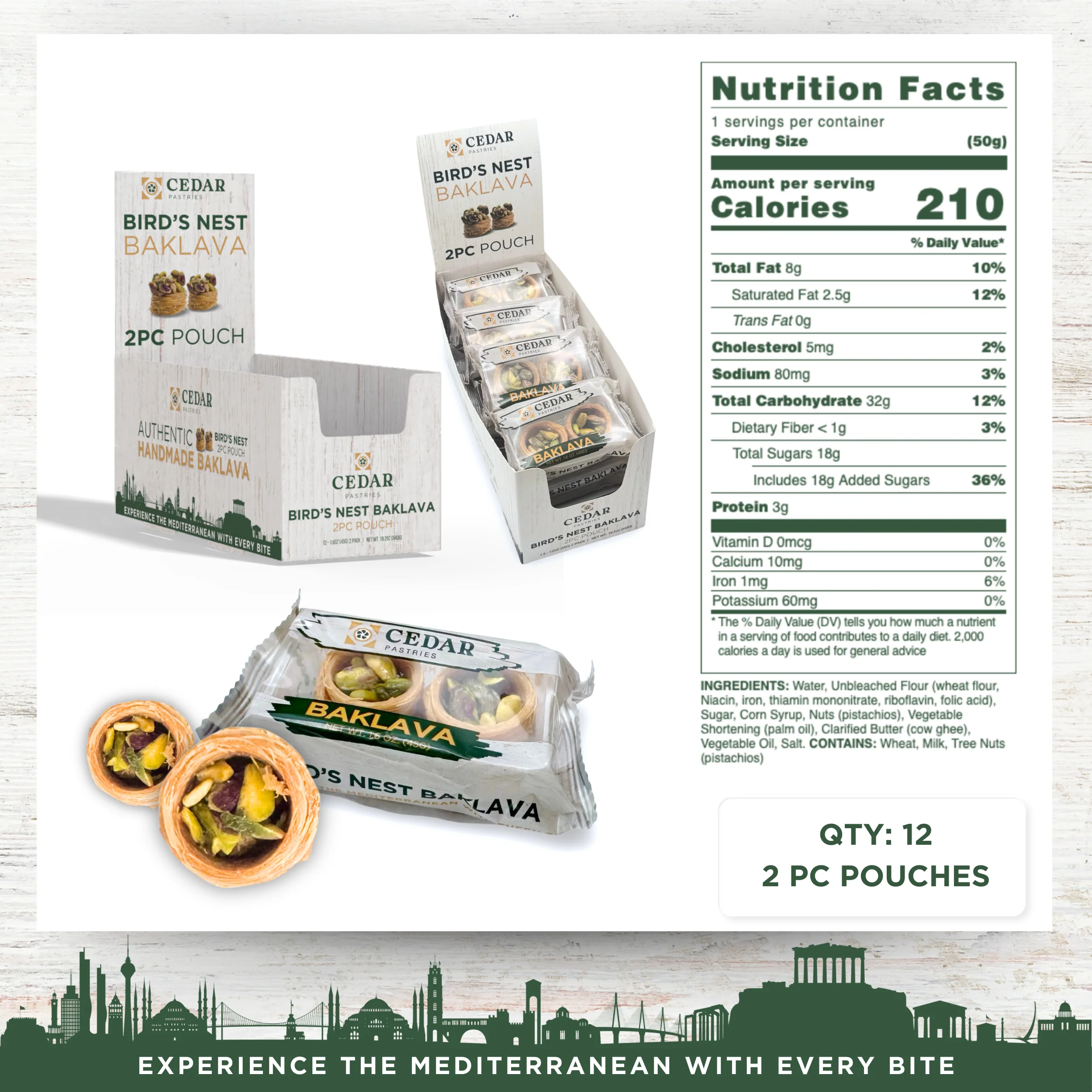 Cedar Pastries Pistachio Bird’s Nest Baklava Snack Packs – Mediterranean Dessert - Image 4